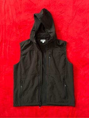 Men's Black Hooded Softshell Vest by